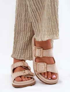 Dámské Sandály S Přezkami A Dekorativním Obšitím Béžové Visley