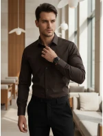 Pánská elegantní hladká tmavě hnědá košile REGULAR FIT FashionStreet DX2685 Pánská elegantní hladká tmavě hnědá košile REGULAR FIT FashionStreet DX2685