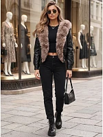 Dámská zimní kožená bunda s kožešinou, černá, FashionStreet TY5978 Dámská zimní kožená bunda s kožešinou, černá, FashionStreet TY5978