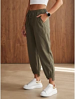 Dámské joggerové kalhoty s gumou v pase, olivově zelené, FashionStreet UY3167