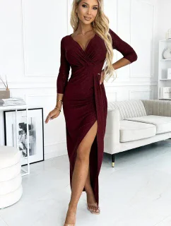 404-5 Třpytivé dlouhé šaty s výstřihem a rozparkem na nohou - BROAD s třpytkami