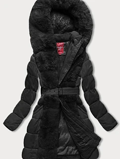 Dámská zimní bunda s kožešinou černá (2M-008)
