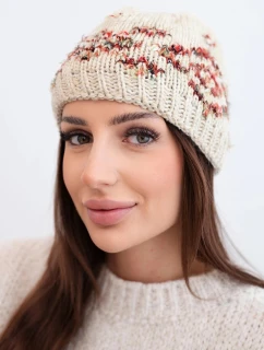 Dámská zimní čepice s barevnými vzory a silným nápletem K353 béžová