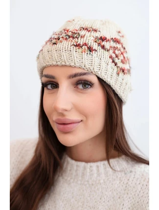 Dámská zimní čepice s barevnými vzory a silným nápletem K353 béžová