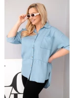 Dámská košile Plus Size z lyocellu s prodlouženým zadním dílem a rukávem na knoflík světle džínová