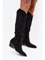 Dámské eko-semišové kovbojky na podpatku Jenaya – černé