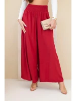 Dámské viskózové kalhoty s elastickým pasem bordové