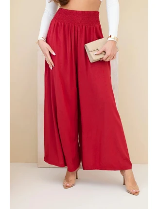Dámské viskózové kalhoty s elastickým pasem bordové