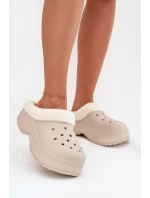 Dámské pěnové pantofle zateplené kožíškem – khaki Palvine