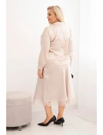 Dámský komplet Plus Size se saténovým leskem a krajkou béžový Dámský komplet Plus Size se saténovým leskem a krajkou béžový