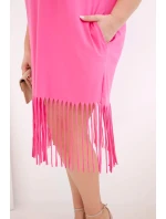 Dámské bavlněné šaty s V výstřihem a třásněmi plus size růžová