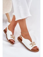 Dámské Sandály Na Plochém Podpatku Se Zlatou Dekorací Bílé Amelira