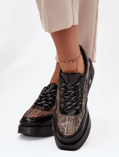 Kožené Lnáčkové Polobotky pro Ženy na Platformě Artiker 57C2044 Černé