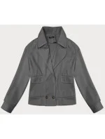 Volná šedá pruhovaná žebrovaná bunda s límcem (244003) Volná šedá pruhovaná žebrovaná bunda s límcem (244003)