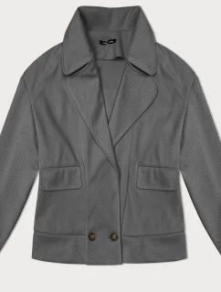 Volná šedá pruhovaná žebrovaná bunda s límcem (244003)