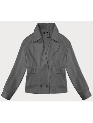 Volná šedá pruhovaná žebrovaná bunda s límcem (244003) Volná šedá pruhovaná žebrovaná bunda s límcem (244003)