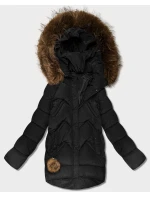 Černá dámská péřová zimní bunda s velkou kapucí (KK60588) Černá dámská péřová zimní bunda s velkou kapucí (KK60588)