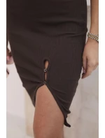 Dámská pruhovaná bavlněná sukně s rozparkem a ozdobnými knoflíky hnědá