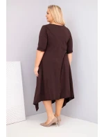 Dámská bavlněná suknička Plus Size s asymetrickým lemem hnědá