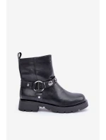 Boty Na Ploché Podpatky Z Ozdobnými Pásky Černé Felilania