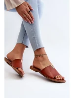 Dámské pantofle z eko kůže na plochém podpatku, hnědá Maliha