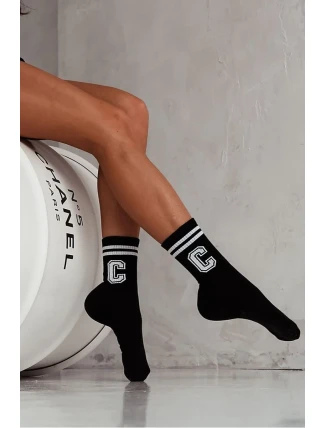 Dámské Ponožky S Pruhy A Písmenem C Černé