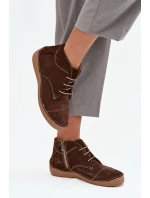 Dámské kožené polobotky s prošitím na zip Artiker – hnědé