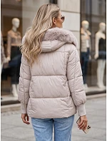 Dámská zimní prošívaná bunda s kapucí, světle béžová, FashionStreet TY6001
