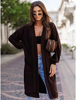 Dámský dlouhý oversize kardigan s kapsami, čokoládově hnědý, FashionStreet MY2582 Dámský dlouhý oversize kardigan s kapsami, čokoládově hnědý, FashionStreet MY2582
