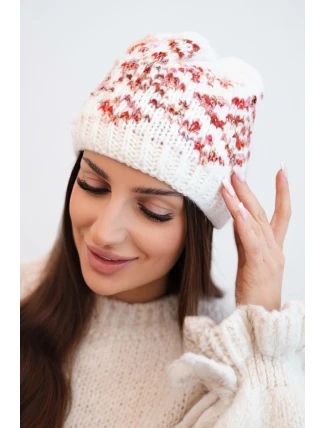 Dámská zimní čepice s barevnými vzory a silným nákrčníkem K353 bílá+červená