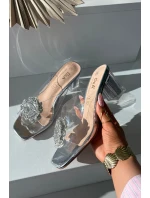 Průhledné nazouváky na podpatku s ozdobou D&A MR1037-20 stříbrné