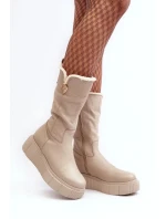 Dámské béžové kožené boty s vlnou Bayla