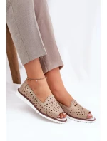 Dámské kožené perforované baleríny s otevřenou špičkou S.Barski – zlaté