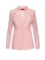 Dámské sako s krajkovými rukávy M865 Pudr růžová - MOE Dámské sako s krajkovými rukávy M865 Pudr růžová - MOE