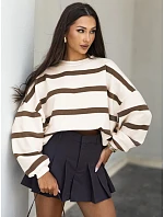 Dámská oversize mikina s pruhy, béžová, FashionStreet BY1566