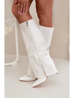 Zateplené kozačky na jehlovém podpatku s ohrnutým svrškem bílé Tamonia Zateplené kozačky na jehlovém podpatku s ohrnutým svrškem bílé Tamonia