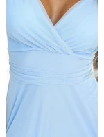 562-5 NASTIA Dlouhé šaty s výstřihem a krátkými rukávy - MODRÉ