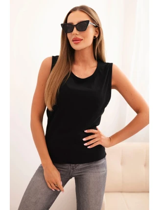 Dámská bezrukávová bavlněná blůza klasického střihu černá Dámská bezrukávová bavlněná blůza klasického střihu černá