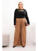 Dámské kalhoty Plus Size s širokými nohavicemi a plisováním camelové Dámské kalhoty Plus Size s širokými nohavicemi a plisováním camelové