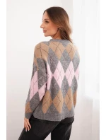 Svetr dámský s ajurem a kulatým výstřihem v diamond s vlnou šedý