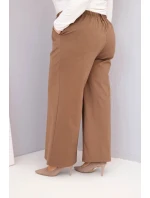 Dámské kalhoty Plus Size s širokými nohavicemi a vysokým pasem světlé camelové