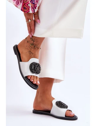 Dámské ploché pantofle s ozdobami S.Barski KV-520-3 stříbrne