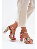 Vzory Sandály Na Podpatku A Platformě Růžovo-Zelené Slaria