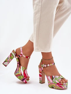 Vzory Sandály Na Podpatku A Platformě Růžovo-Zelené Slaria