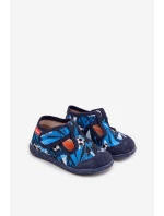 Dětské pantofle Milami na suchý zip míčky tmavě modré Jasimrra