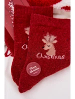Dámské vánoční ponožky s jelenem vlna alpaka červené Dámské vánoční ponožky s jelenem vlna alpaka červené