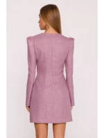 M869 Tweed šaty s výstřihem do V - marsala