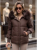 Dámská zimní prošívaná bunda s kapucí, hnědá, FashionStreet TY6004