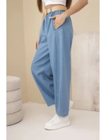 Dámské kalhoty se širokou nohavicí a páskem světle džínové
