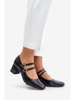 Kožené sandály s pásky na podpatku černé Laura Messi 2857